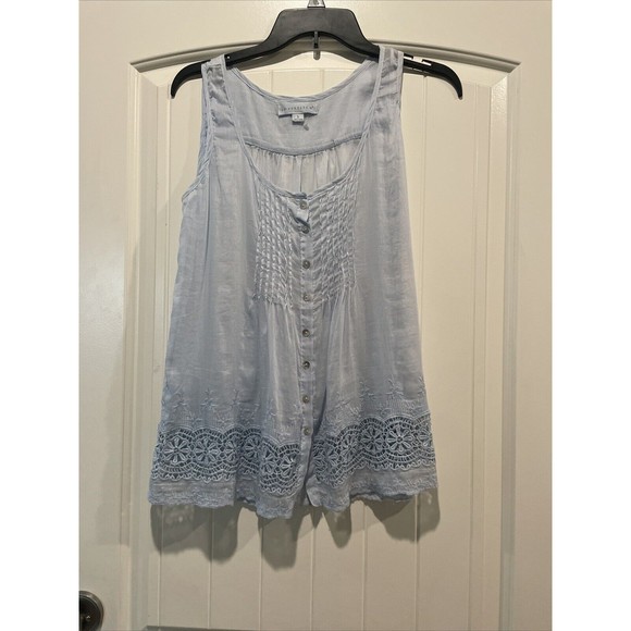 Love Stitch Lt. Blue Tank Top Embroidered Detail Front & Back Preowned Size S - Picture 1 of 9